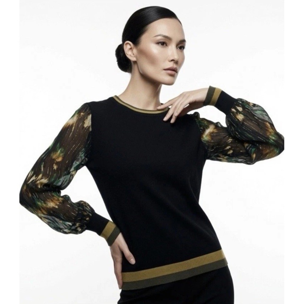 Anthropologie Blank London Sheer Printed Balloon Sleeve Sweater Top Women's S